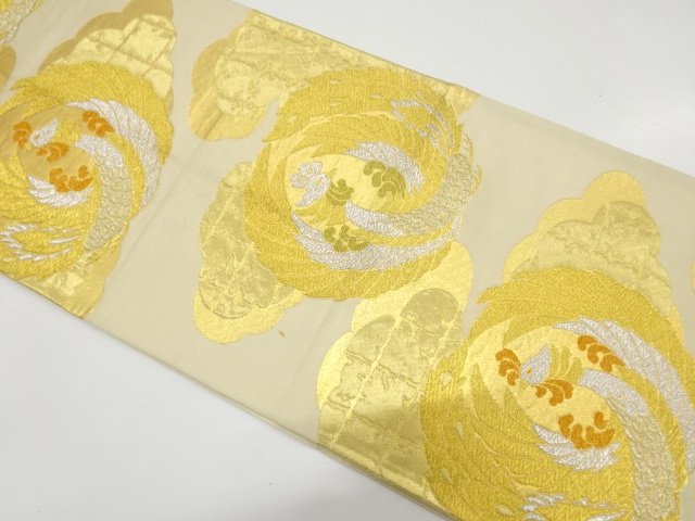 JAPANESE KIMONO / ANTIQUE PHOENIX PATTERN WOVEN CLOUDS FUKURO OBI (MAT